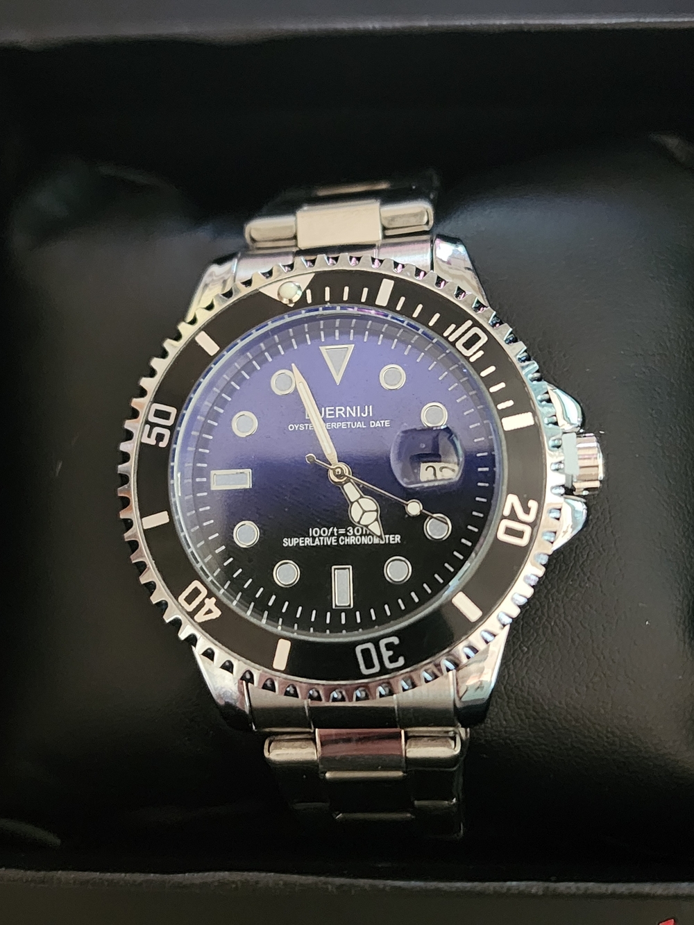 Men's Stainless Steel Dive Watch - Black and Blue Dial